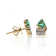 Load image into Gallery viewer, Diamond and Emerald Heart Stud Earrings