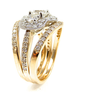 Round Diamond Halo Three Band Ring