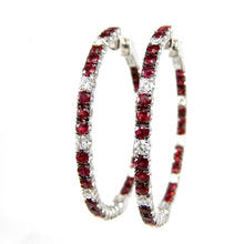 Load image into Gallery viewer, Ruby and Diamond Black Rhodium Hoop Earrings