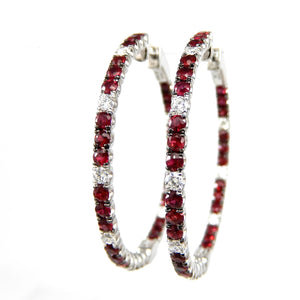 Ruby and Diamond Black Rhodium Hoop Earrings