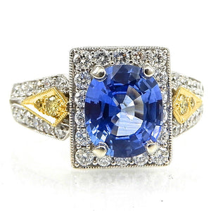 Sapphire Square Halo Ring