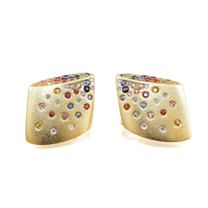 Confetti Collection Multi Colored Sapphire Barrel Earrings