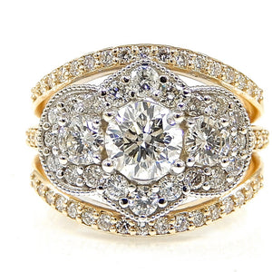 Round Diamond Halo Three Band Ring