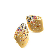 Load image into Gallery viewer, Confetti Collection Multi Colored Sapphire Barrel Earrings