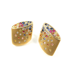 Load image into Gallery viewer, Confetti Collection Multi Colored Sapphire Barrel Earrings