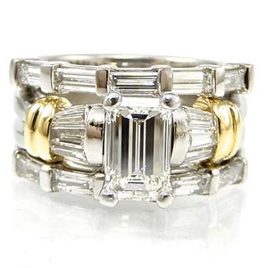 Emerald Cut Two Tone Wedding Set