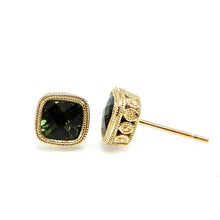 Load image into Gallery viewer, Milgrain Bezel Set Cushion Cut Tourmaline Stud Earrings