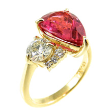 Load image into Gallery viewer, Pear Shaped Rhodolite Garnet and Diamond Toi Et Moi Ring