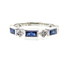 Load image into Gallery viewer, Baguette Sapphire and Diamond Milgrain Stacker