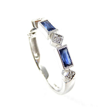 Load image into Gallery viewer, Baguette Sapphire and Diamond Milgrain Stacker