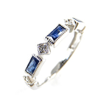 Load image into Gallery viewer, Baguette Sapphire and Diamond Milgrain Stacker