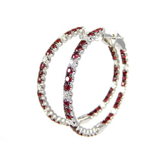 Load image into Gallery viewer, Ruby and Diamond Black Rhodium Hoop Earrings