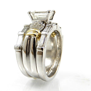 Emerald Cut Two Tone Wedding Set