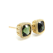 Load image into Gallery viewer, Milgrain Bezel Set Cushion Cut Tourmaline Stud Earrings