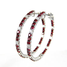 Load image into Gallery viewer, Ruby and Diamond Black Rhodium Hoop Earrings