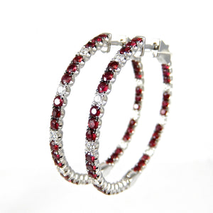 Ruby and Diamond Black Rhodium Hoop Earrings