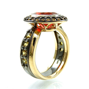 Two Tone Interlocking Fire Opal Wedding Set