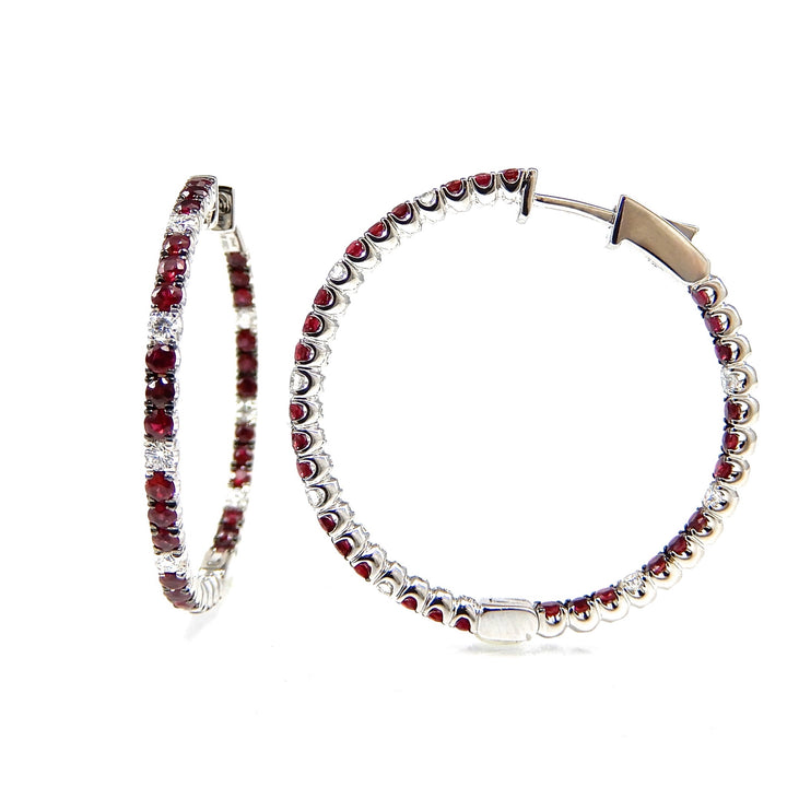 Ruby and Diamond Black Rhodium Hoop Earrings