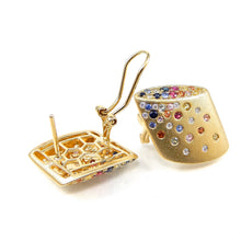 Load image into Gallery viewer, Confetti Collection Multi Colored Sapphire Barrel Earrings