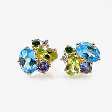 Load image into Gallery viewer, Multi-Colored Sapphire Cluster Stud Earrings