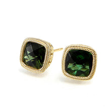 Load image into Gallery viewer, Milgrain Bezel Set Cushion Cut Tourmaline Stud Earrings