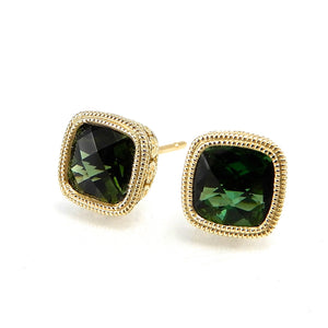 Milgrain Bezel Set Cushion Cut Tourmaline Stud Earrings