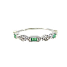 Load image into Gallery viewer, Baguette Emerald and Diamond Milgrain Stacker